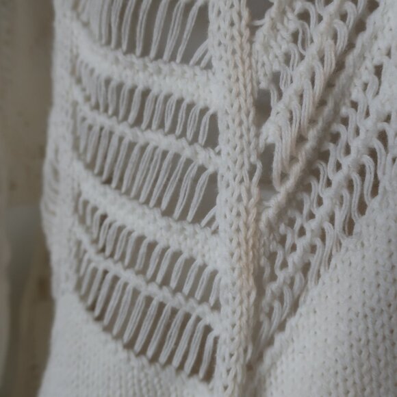 Womens Cotton by Autumn Cashmere Pointelle Knit Fringed Open Cardigan Duster S - Picture 8 of 15